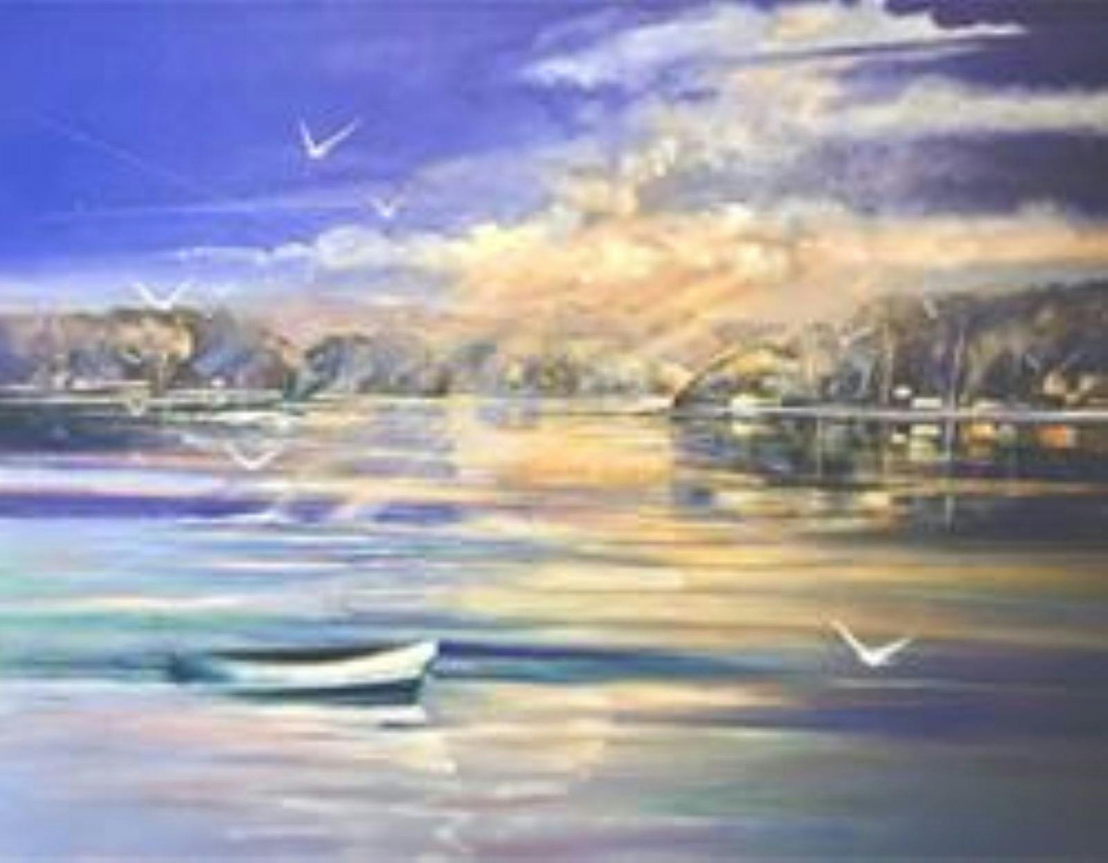 Sunlight Over Coastal Lake