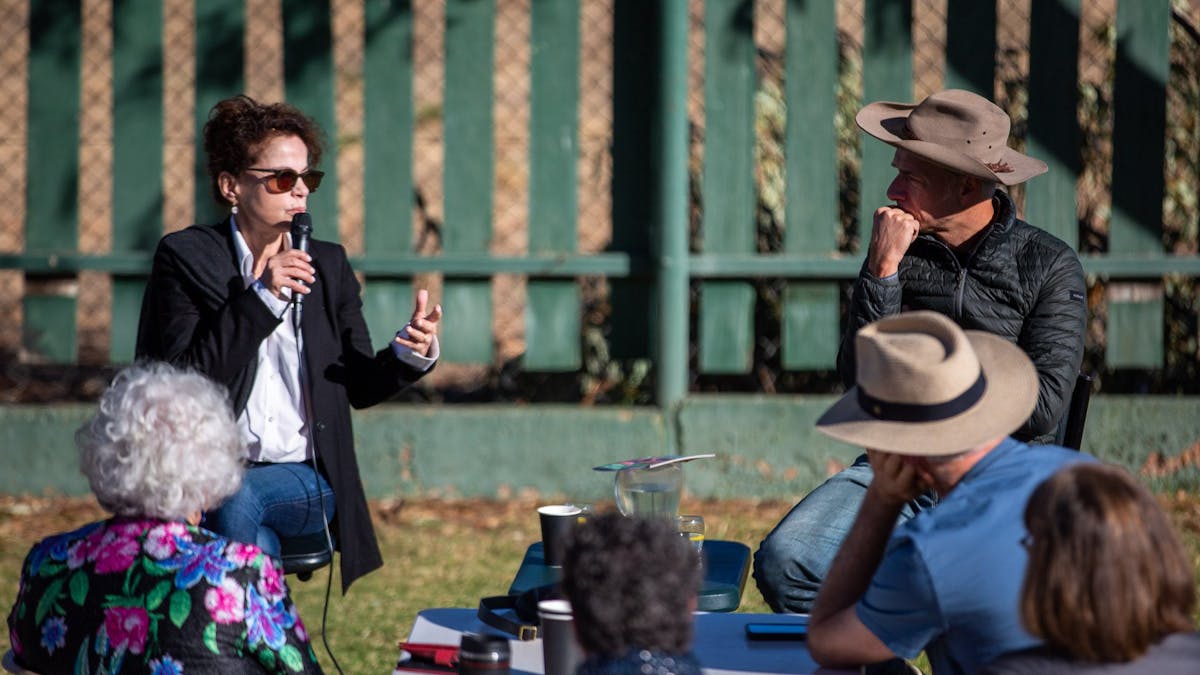 Dr Greg Dolgopolov interviews Sigrid Thornton during Breakfast with the Stars.