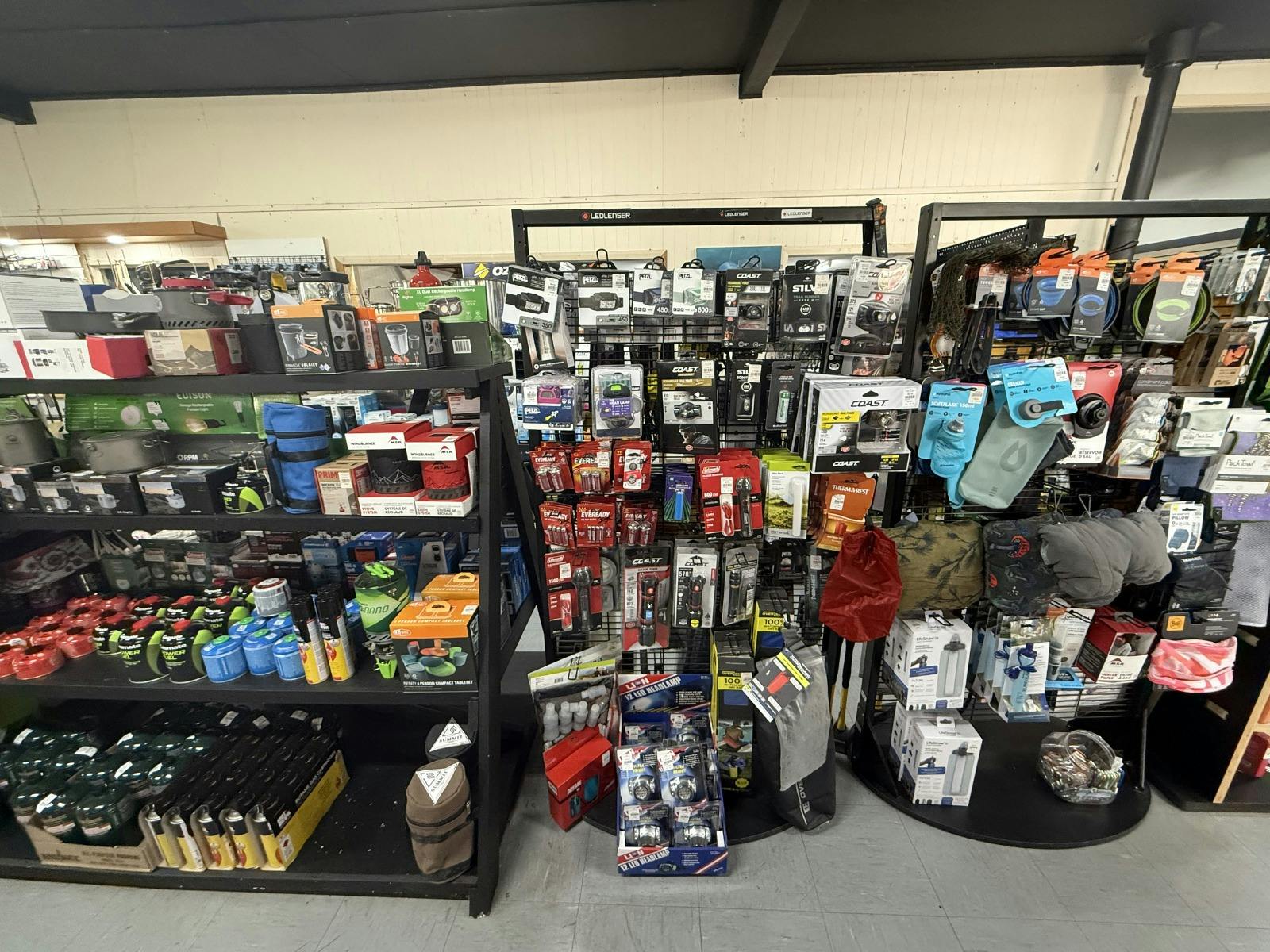 camping products and gas bottle and torches