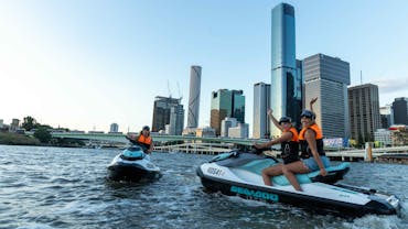 Customers enjoying our stop at Southbank in Brisbane City with Trident Jetskis