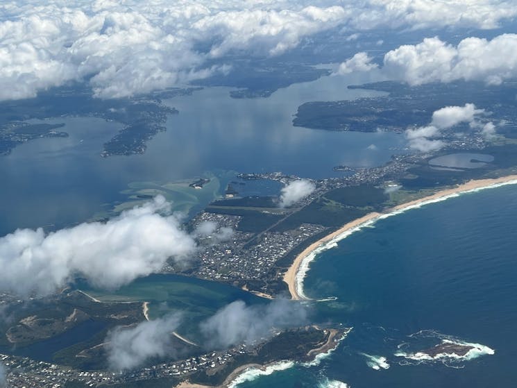 Lake Macquarie Airport  surrounded by lake,  ocean  and Swansea Channel.