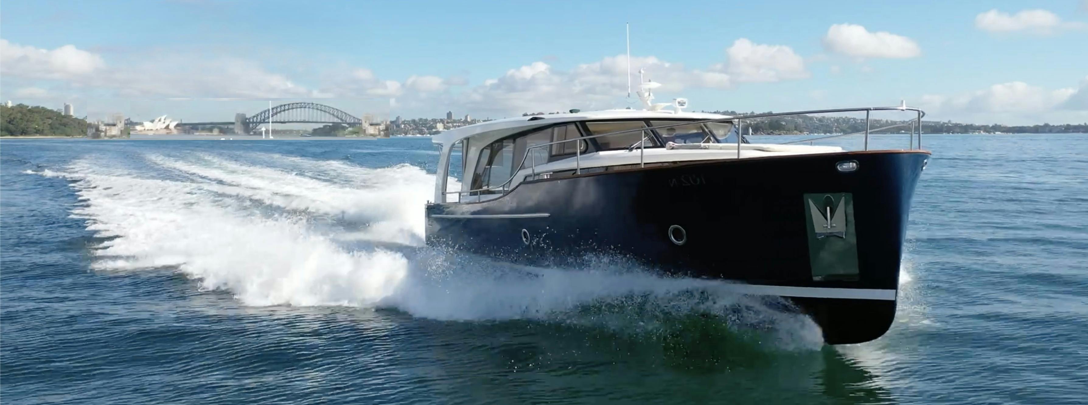 EV Arcadia hybrid-electric luxury cruiser on Sydney Harbour with Opera House Bridge