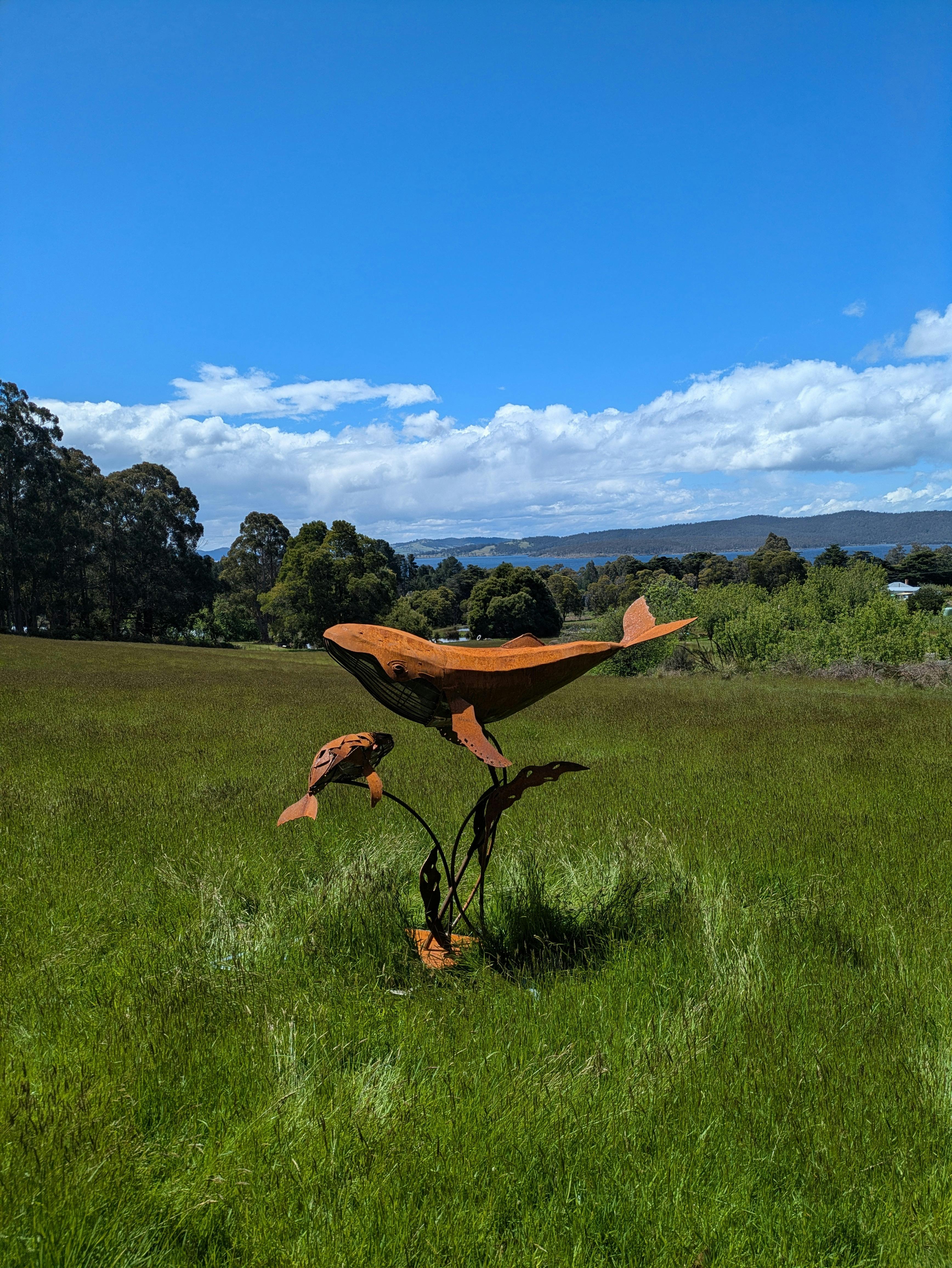 A sculpture of a mother whale and her baby by Tasmanian artist Evie Silver