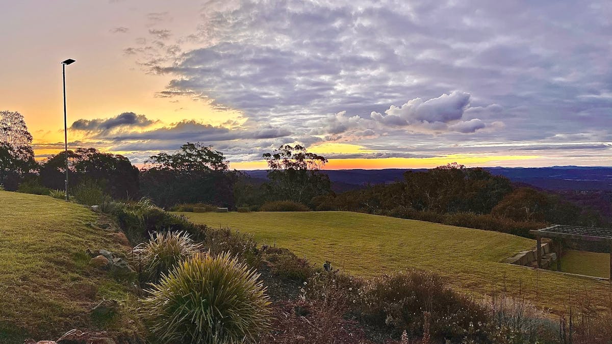 Tiered gardens at sunset