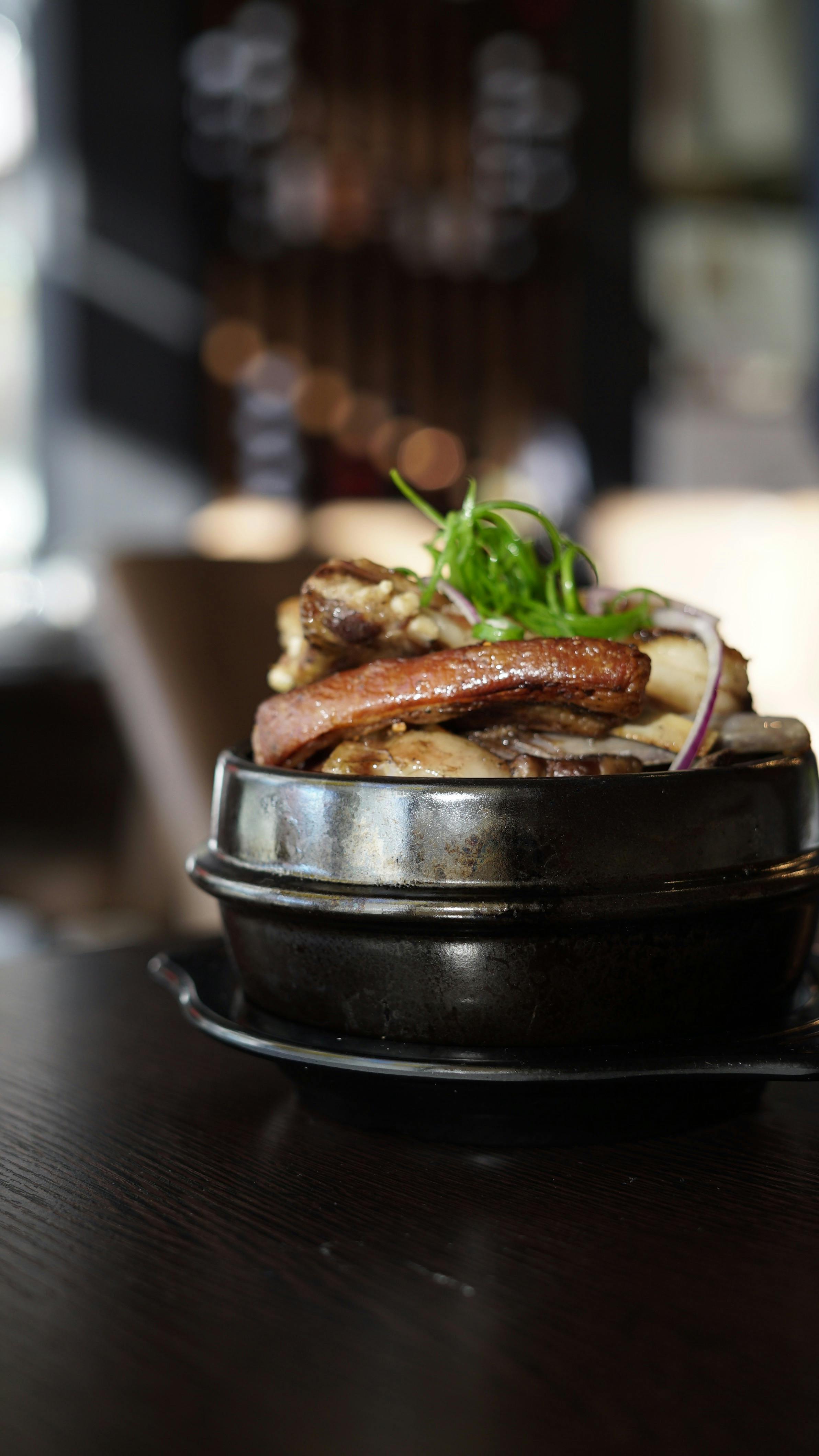 Actual Mongolian Barbecue dish cooked with hot rocks