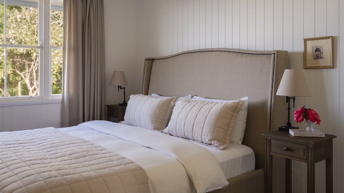 King bed with luxury linen sheets King bed with luxury linen sheets