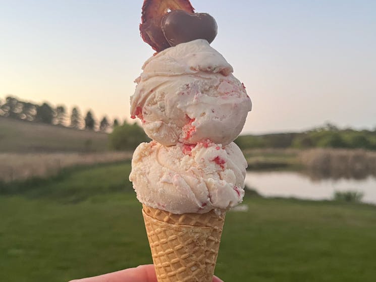 An ice-cream come with a sunset background