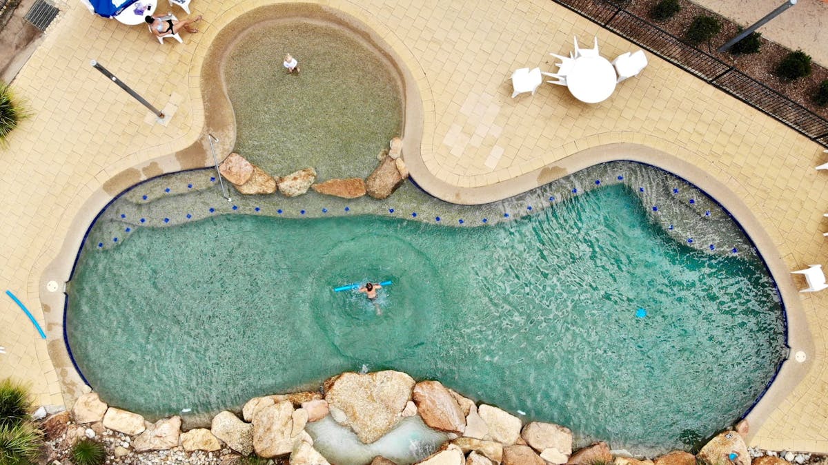 Birds-eye view of the resort-style pool.