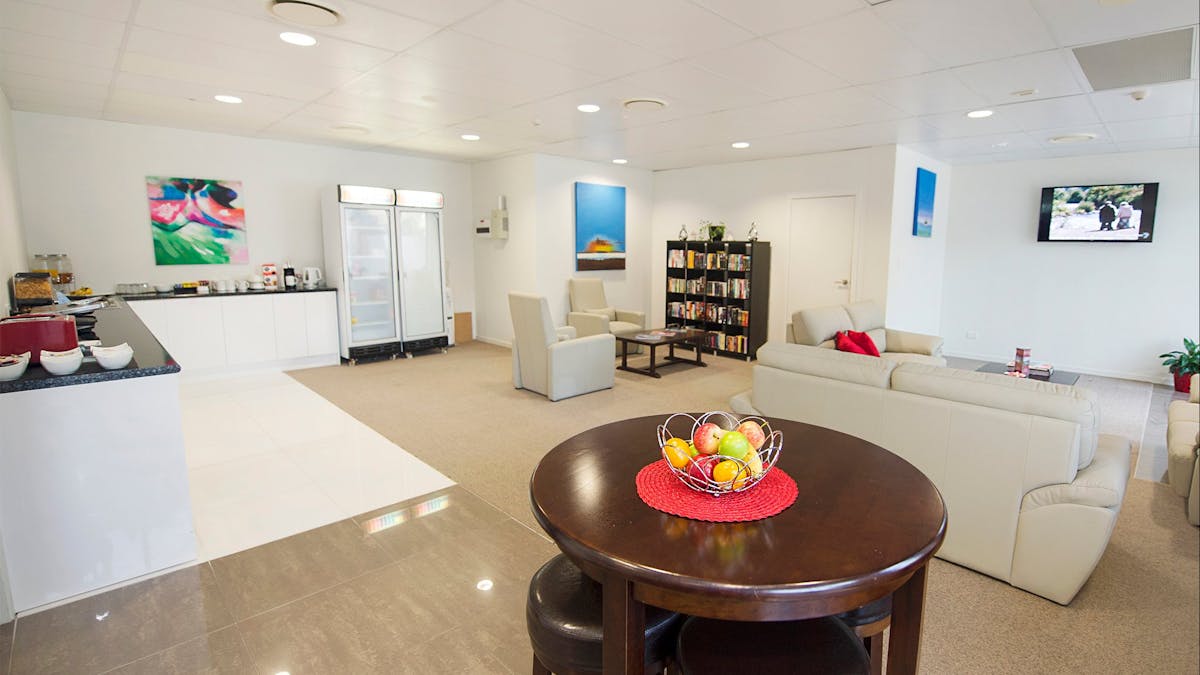 Corporate lounge serving breakfast