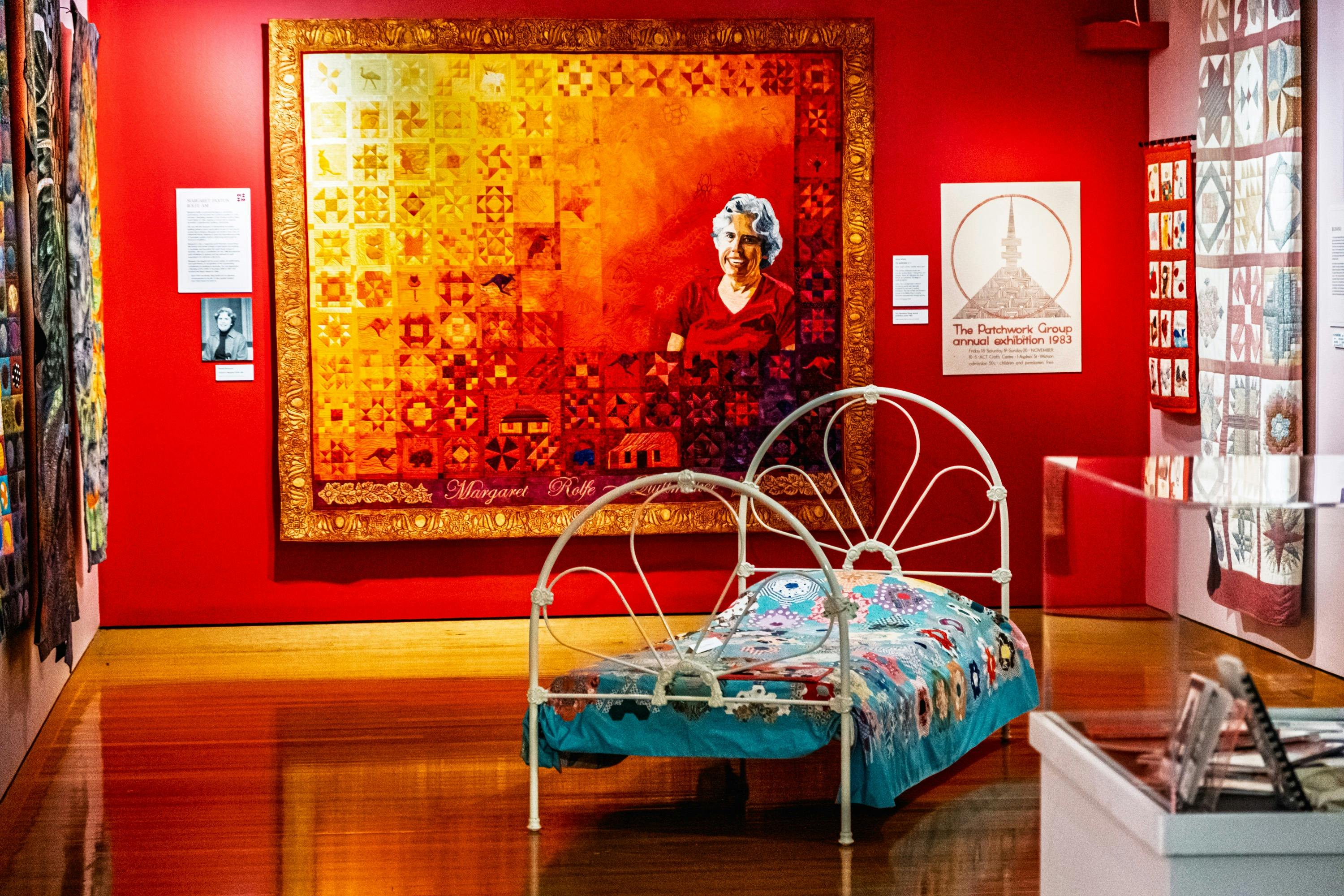 Installation photo, Stitching Stories, image of exhibition