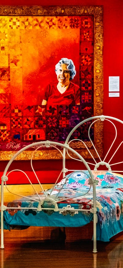 Installation photo, Stitching Stories, image of exhibition