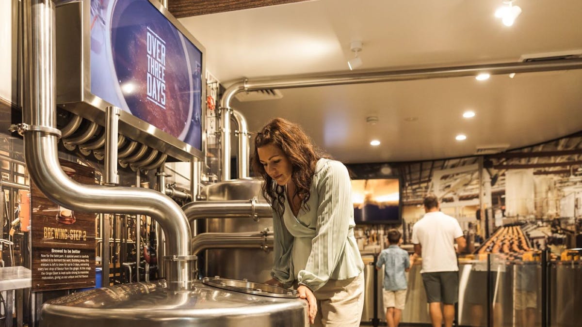 Exploring the art of brewing—admiring fermentation tanks at Bundaberg Brewed Drinks Barrel.