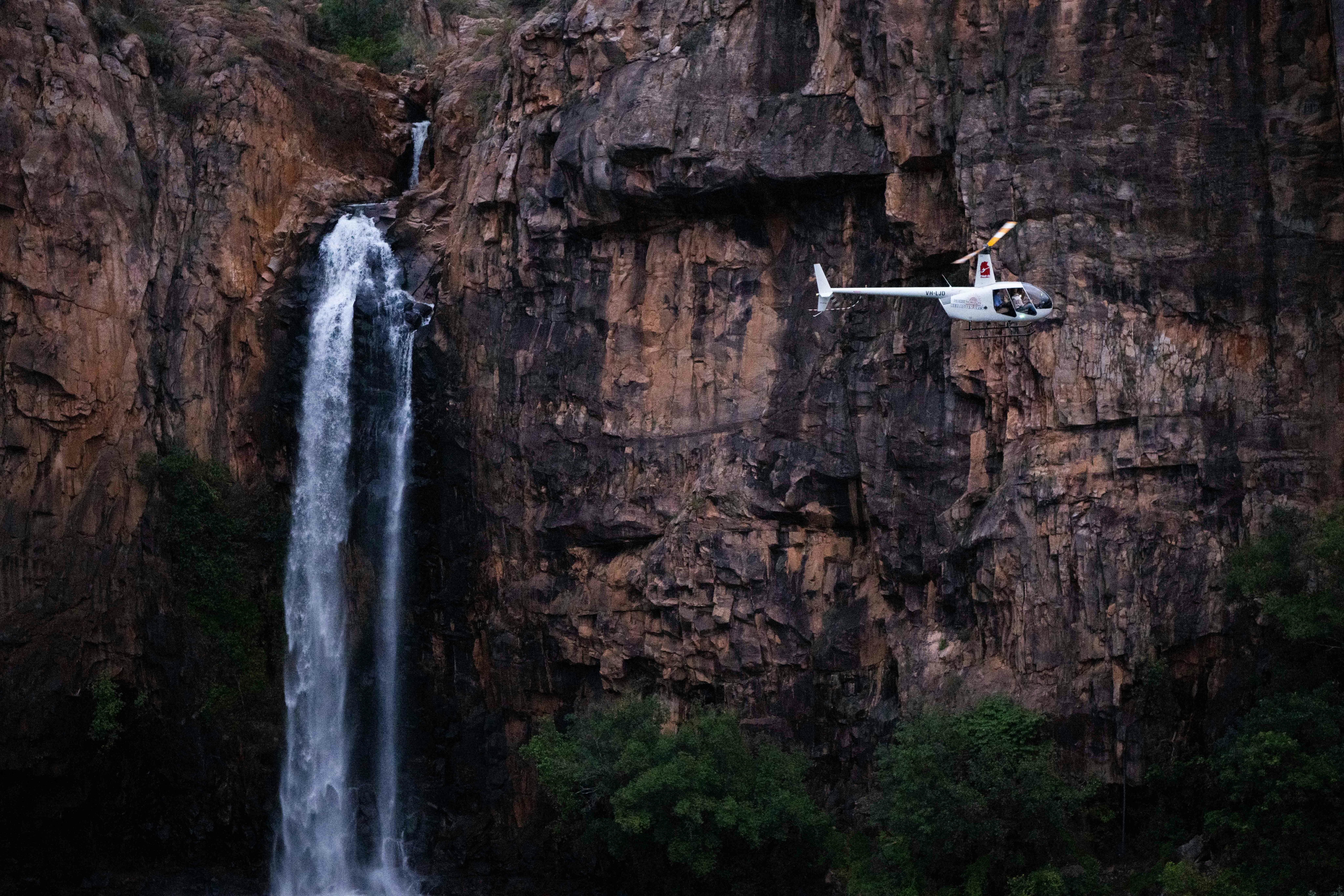 One of the waterfalls of Nitmiluk Park - aerial shot from a helicopter