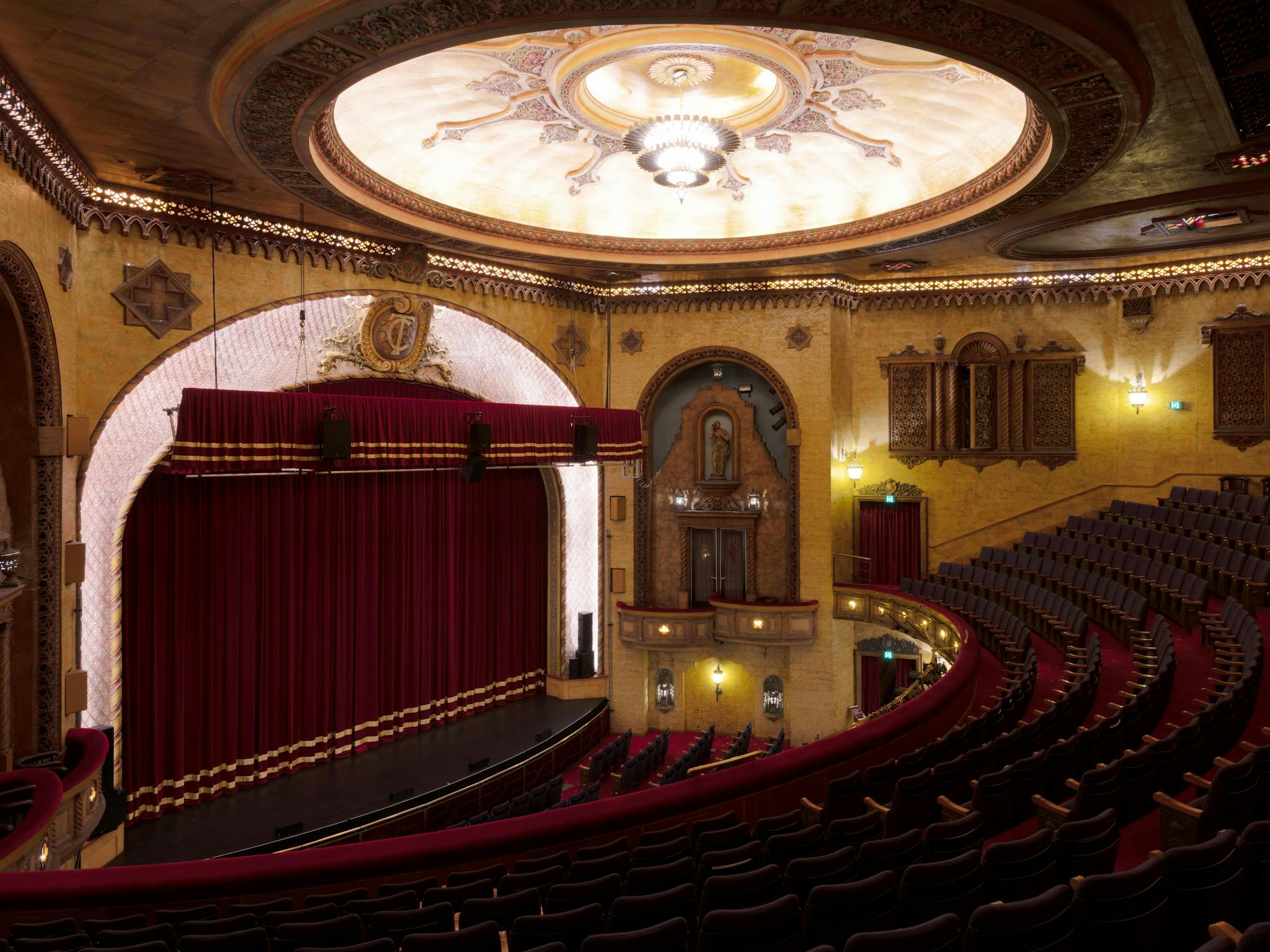 Photo of the Civic Theatre Auditorium from the Dress Circle seats, overlooking the stage.