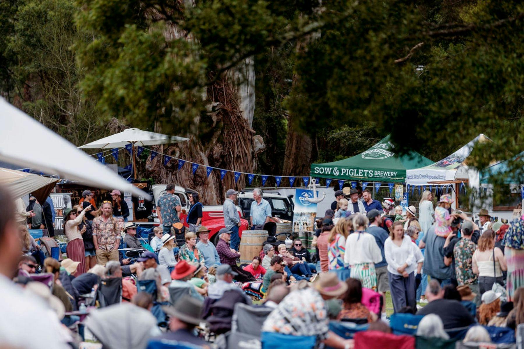 Festival goers and stalls