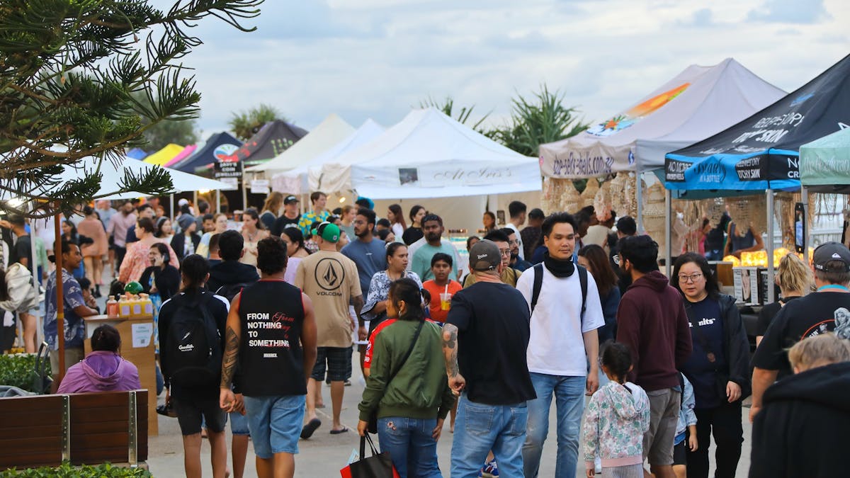 Guests enjoying the Surfers Paradise Beachfront Markets on the Gold Coast