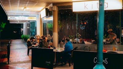 Outside of an after-hours cafe