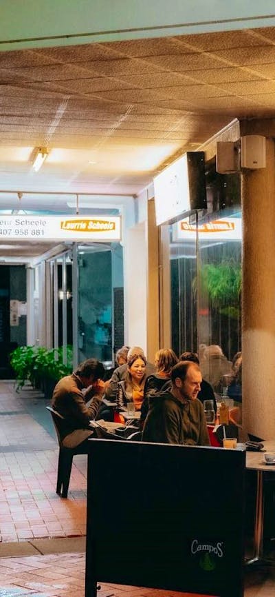 Outside of an after-hours cafe