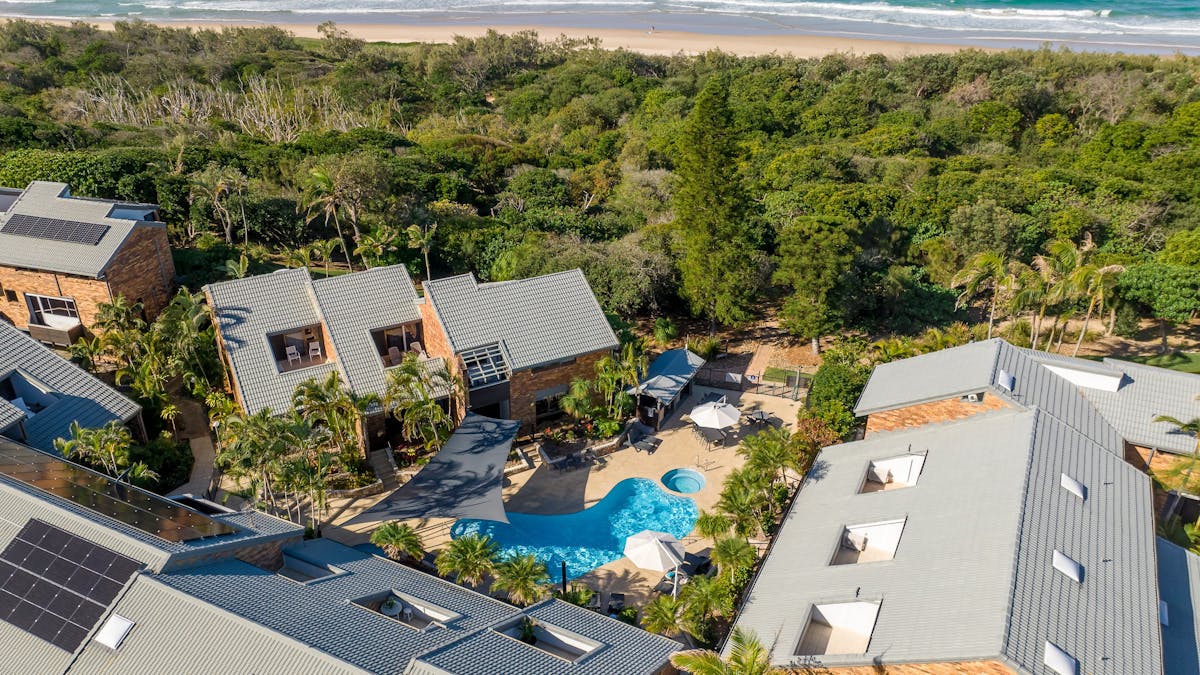 Aerial view of Glen Eden Beach Resort showcasing the resort facilities and proximity to the beach