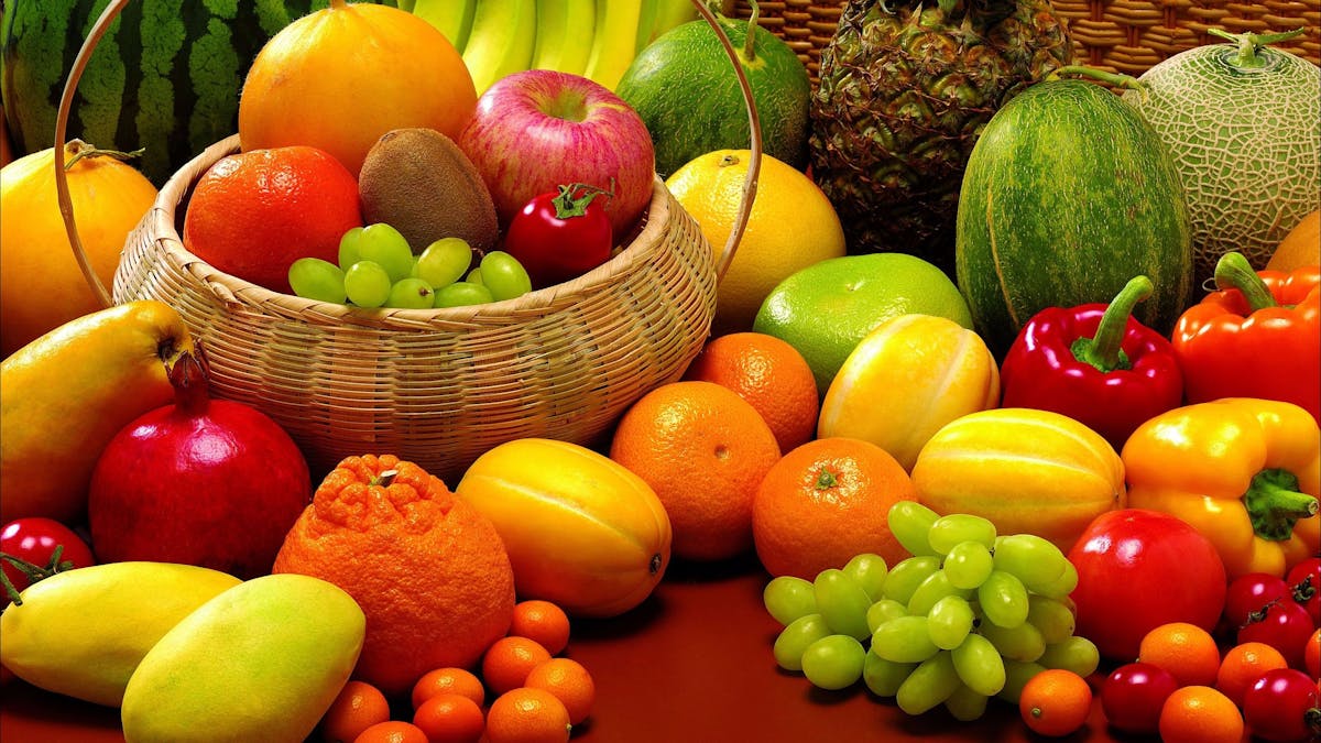 Different varities of colorful fresh fruits