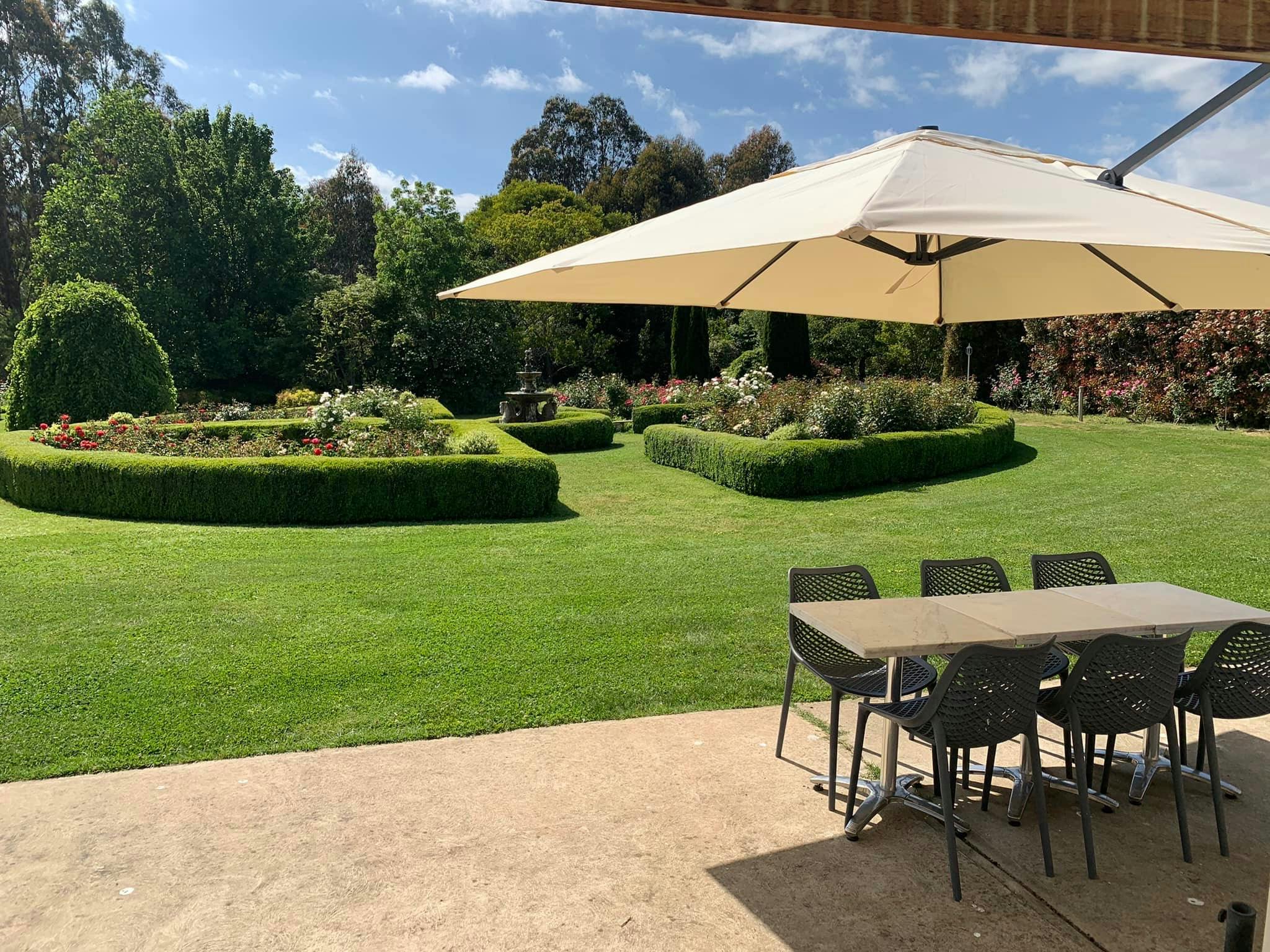 A great view from the cafe alfresco area looking out on the beautiful English Garden and fountain