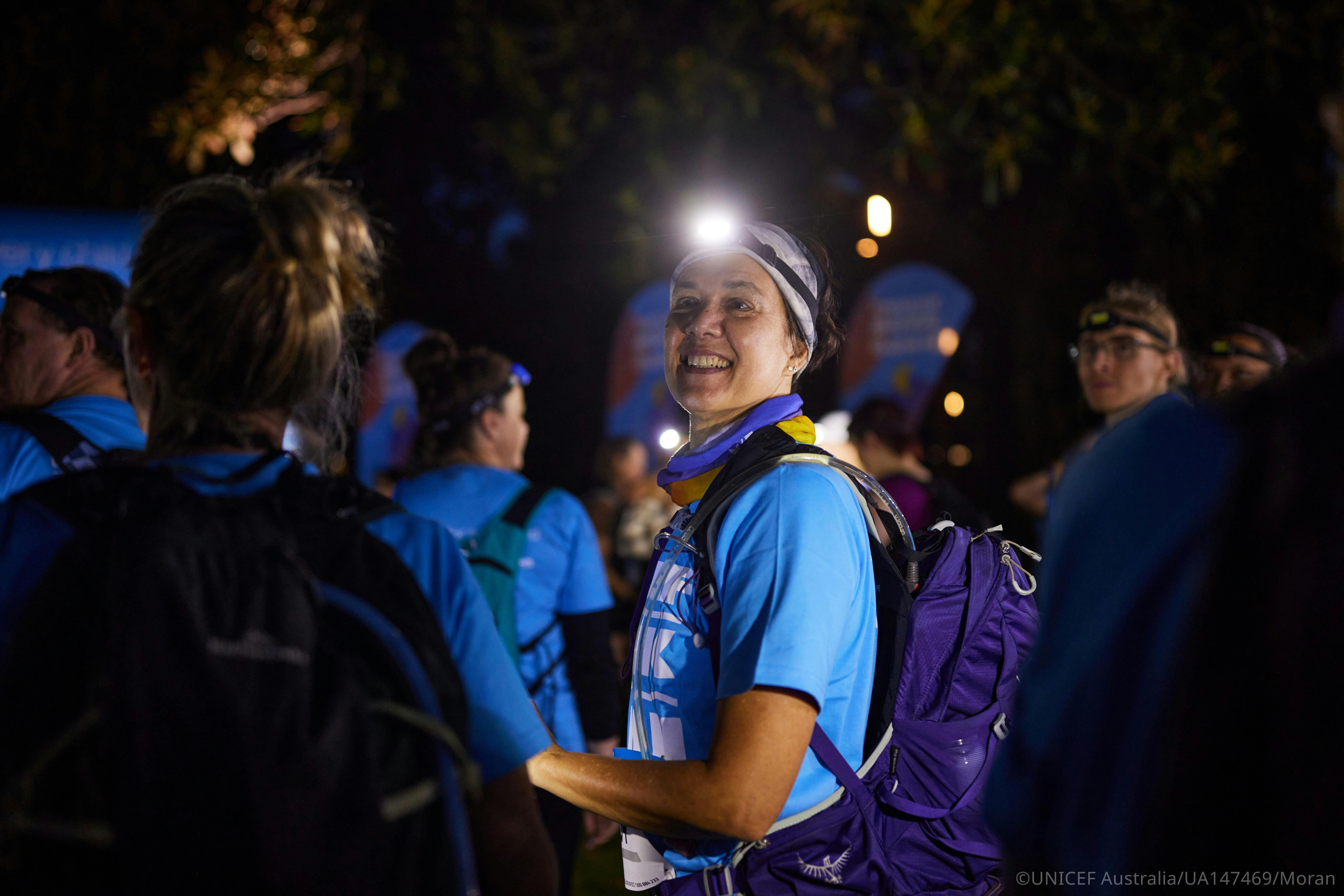 Dusk to Dawn participants together during the overnight walking challenge in Sydney.