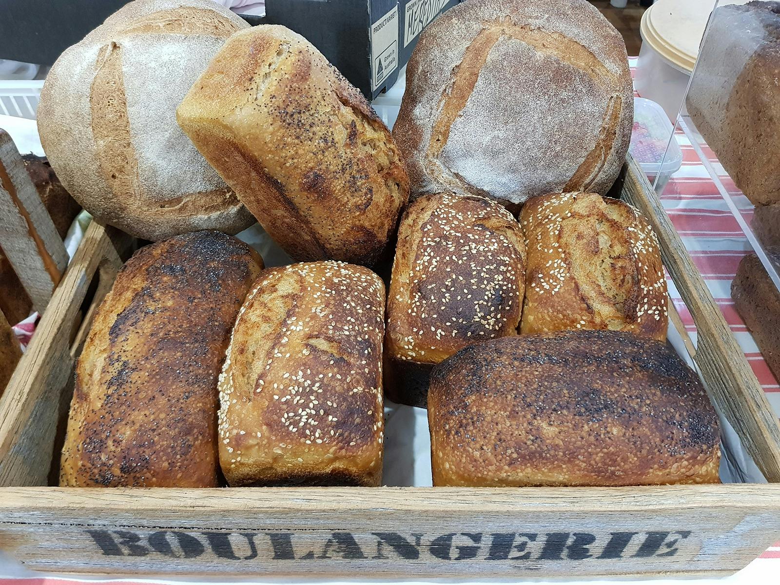 loaves of freshly baked bread.
