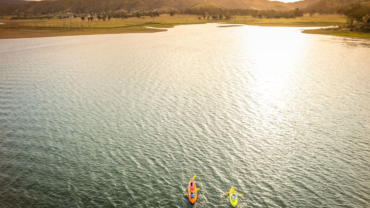 Aerial view of kayakers on Lake Somerset