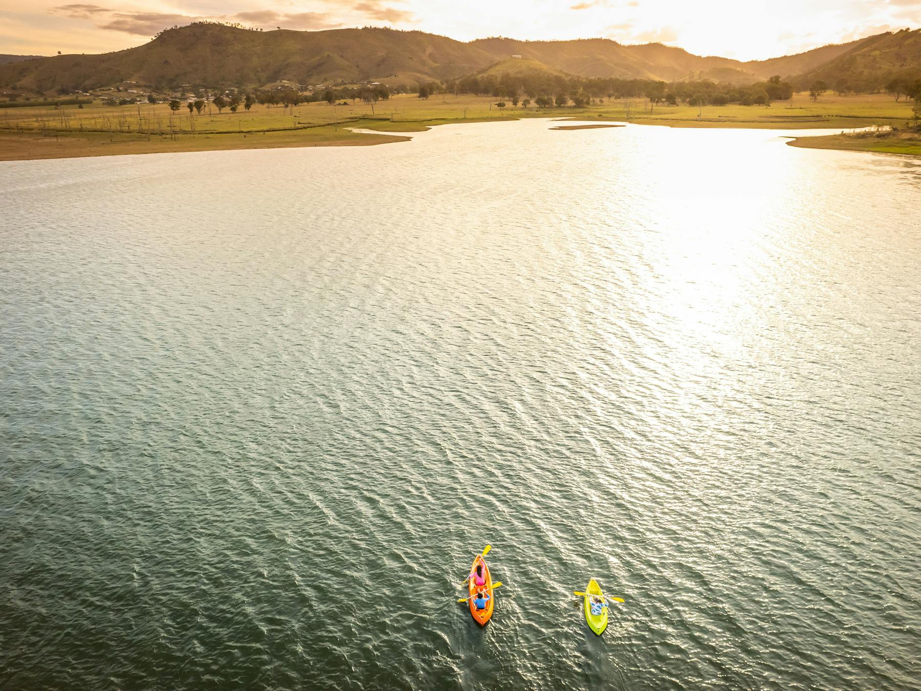 Aerial view of kayakers on Lake Somerset