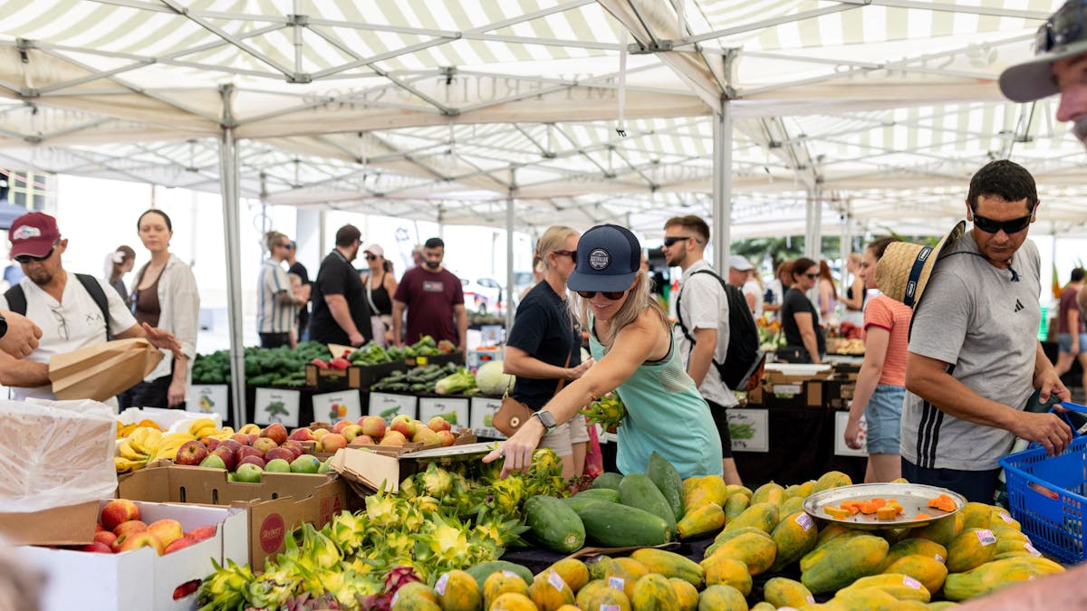 Vibrant stall of locally sourced fruit at Cotters Market, Townsville