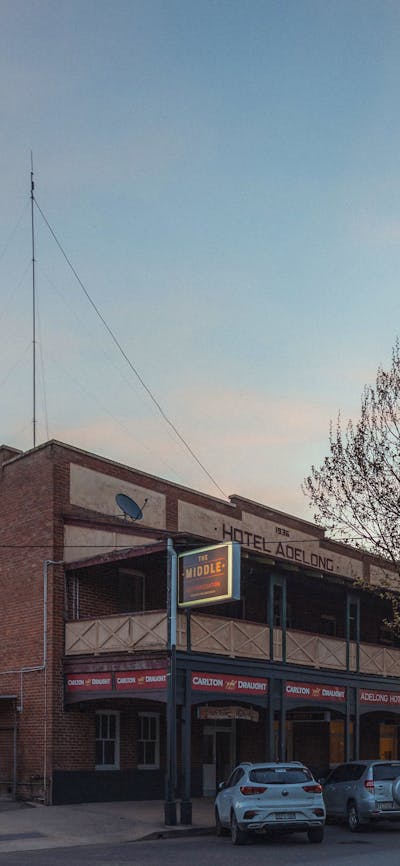 Outside view of The Middle Adelong from the Snowy Mountains Highway, on dusk.