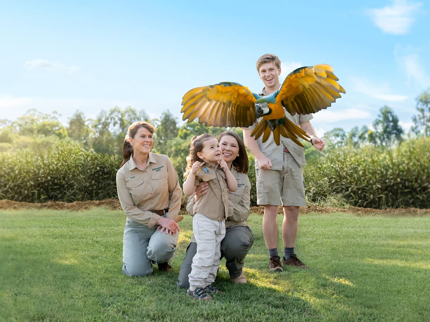 Iwin family with macaw