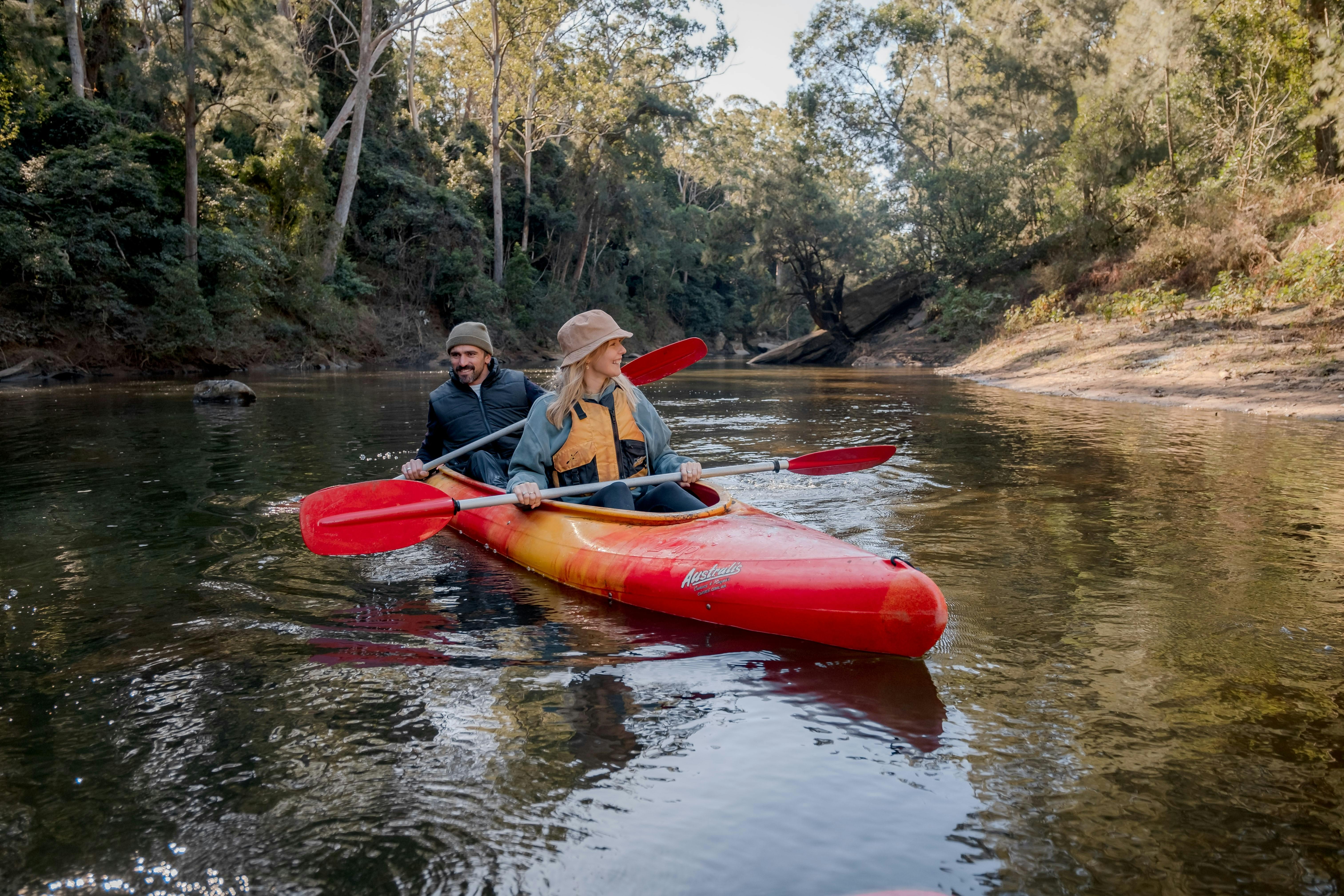 We have single kayaks, double kayaks and family canoes