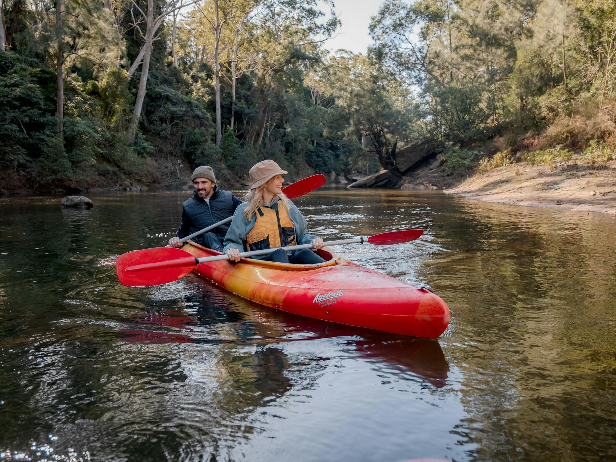 We have single kayaks, double kayaks and family canoes