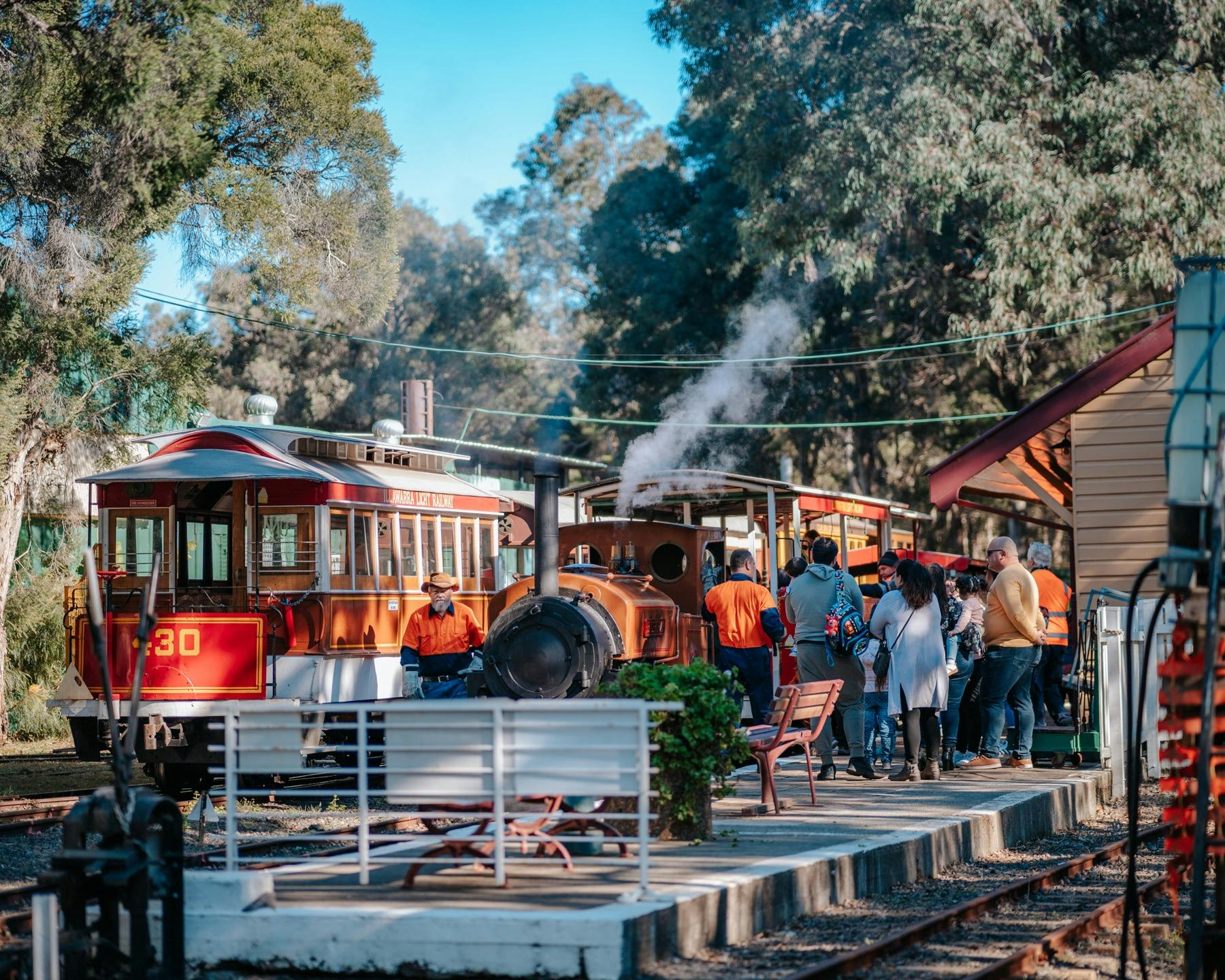 People waiting on the platform to board the train at the Illawarra Railway Museum