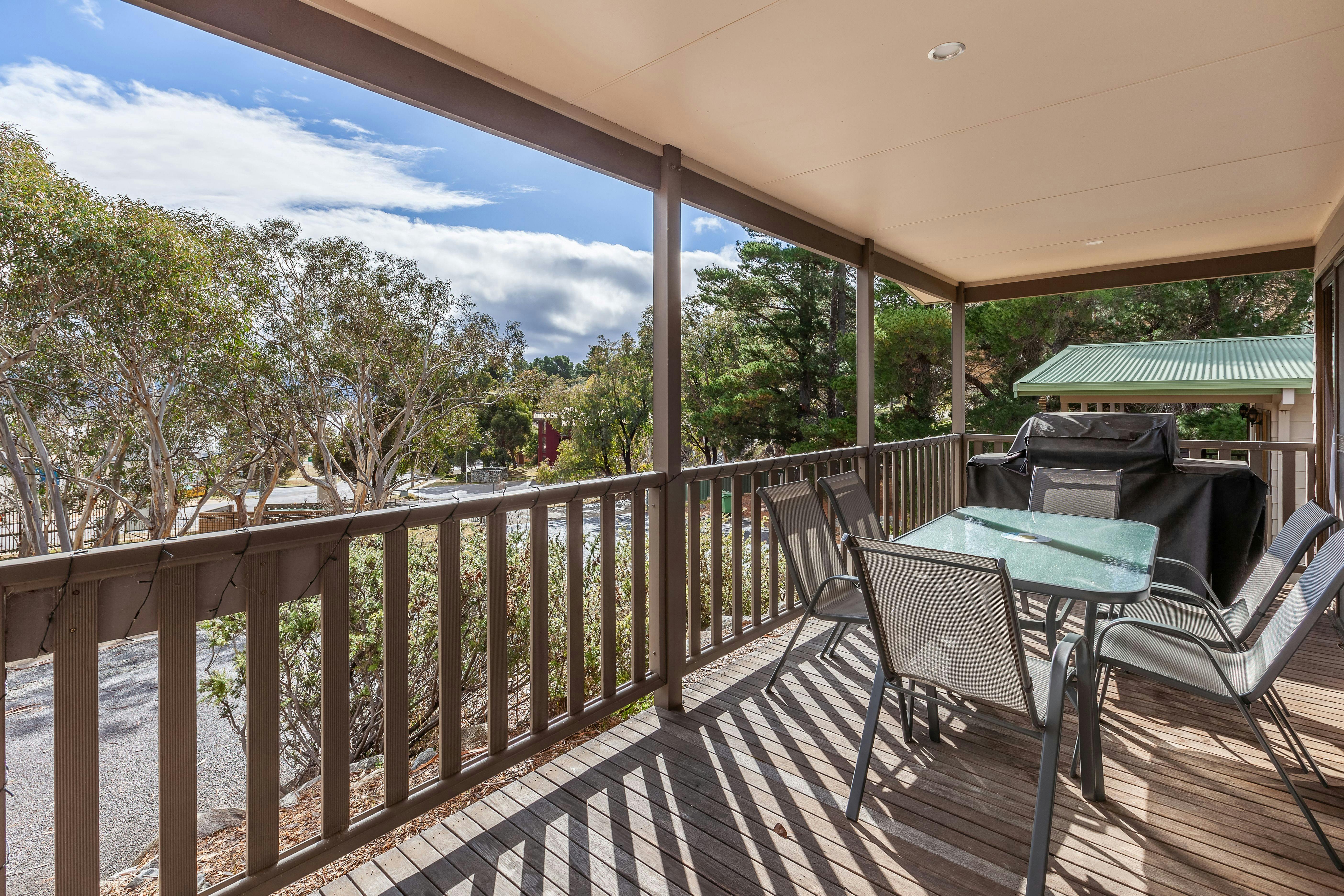 View over Lake Jindabyne from cottage balcony