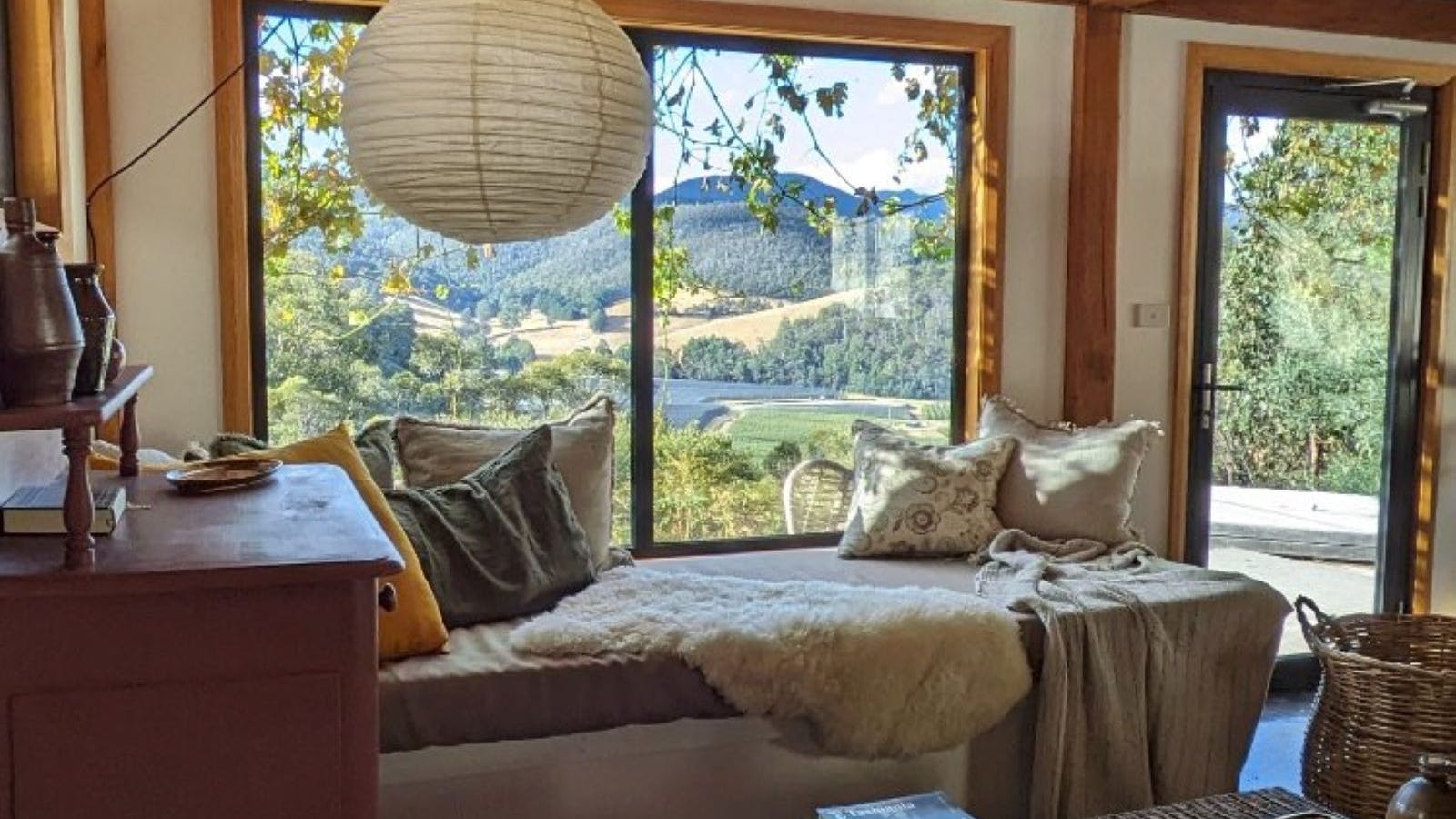 Luxurious daybed overlooking beautiful Huon Valley views