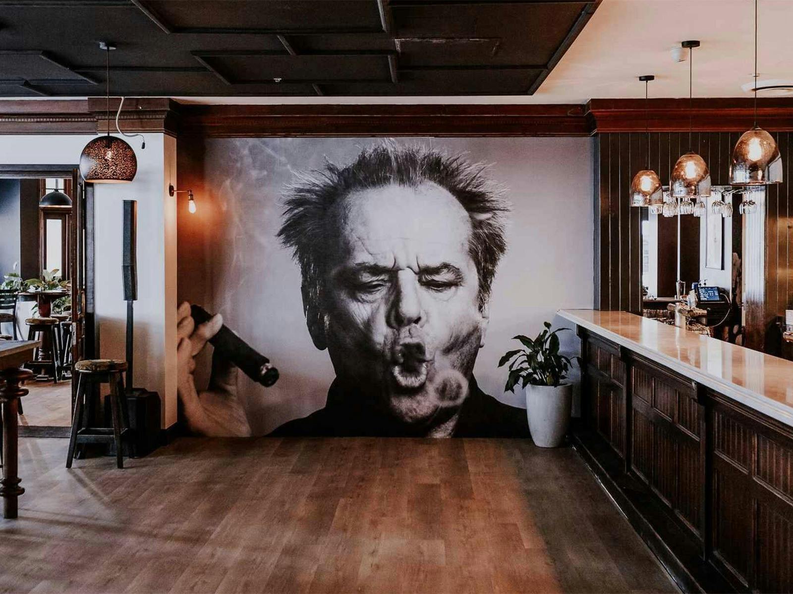 PJs back room bar with picture of Jack Nicholson