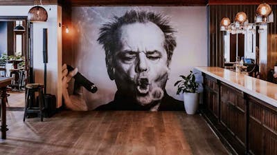 PJs back room bar with picture of Jack Nicholson