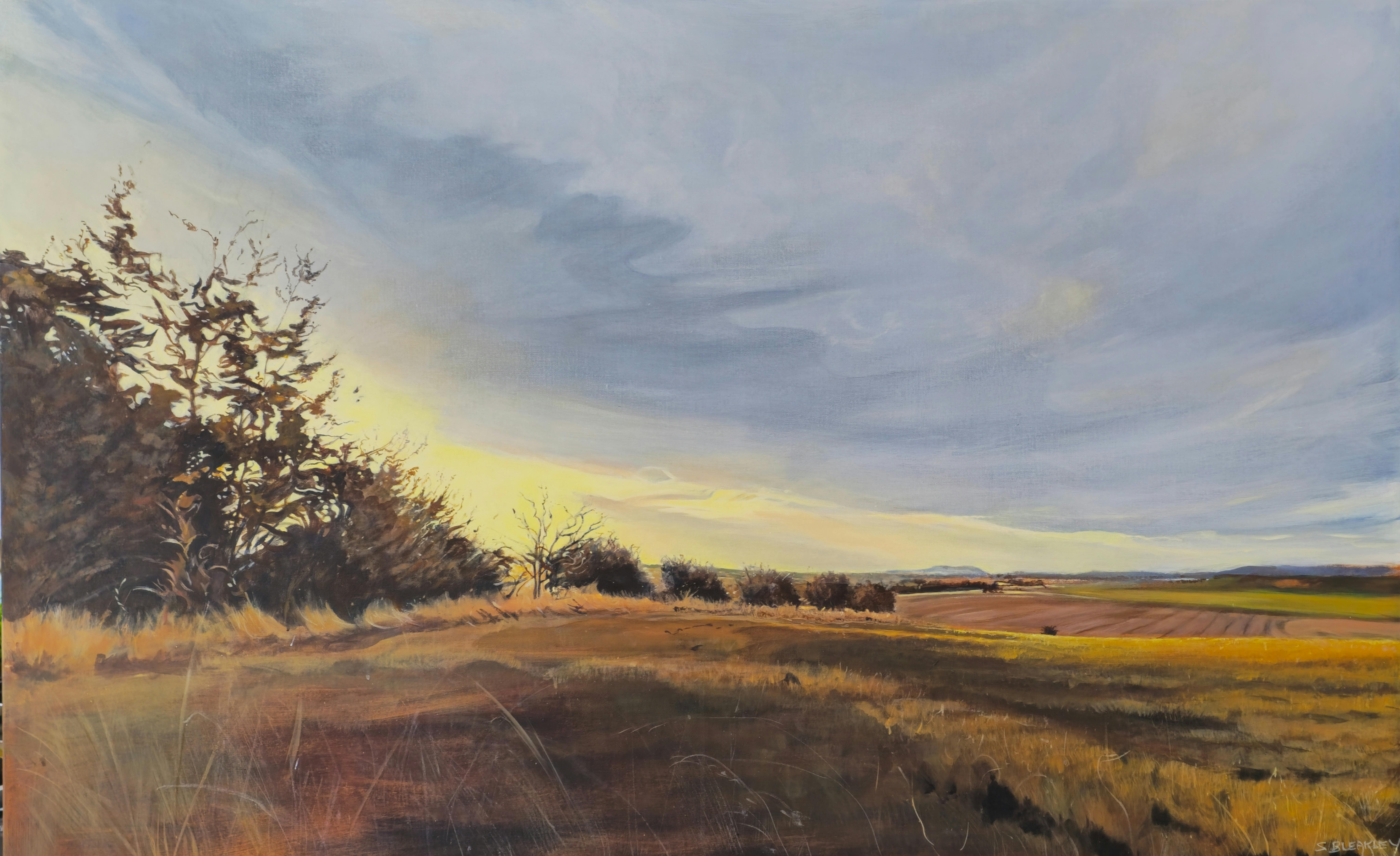 Painting of golden fields and bushes