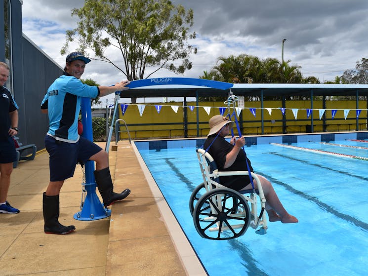 Olympic Pool has hoist and water wheelchair