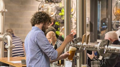 Barman pouring a tap beer