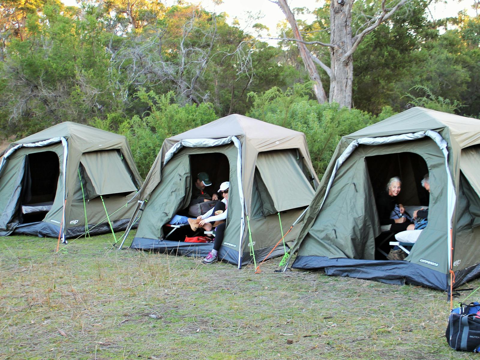 Encampment Cove off the ground tents on the Maria Island Pack-Free Walk by Life's An Adventure