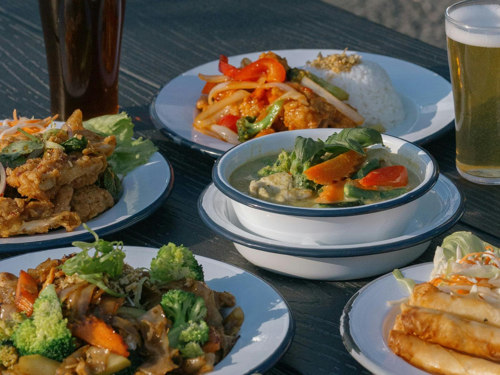 Thai curry, stir-fry, rice and starters served outdoors at Easy Tiger in St Helens.