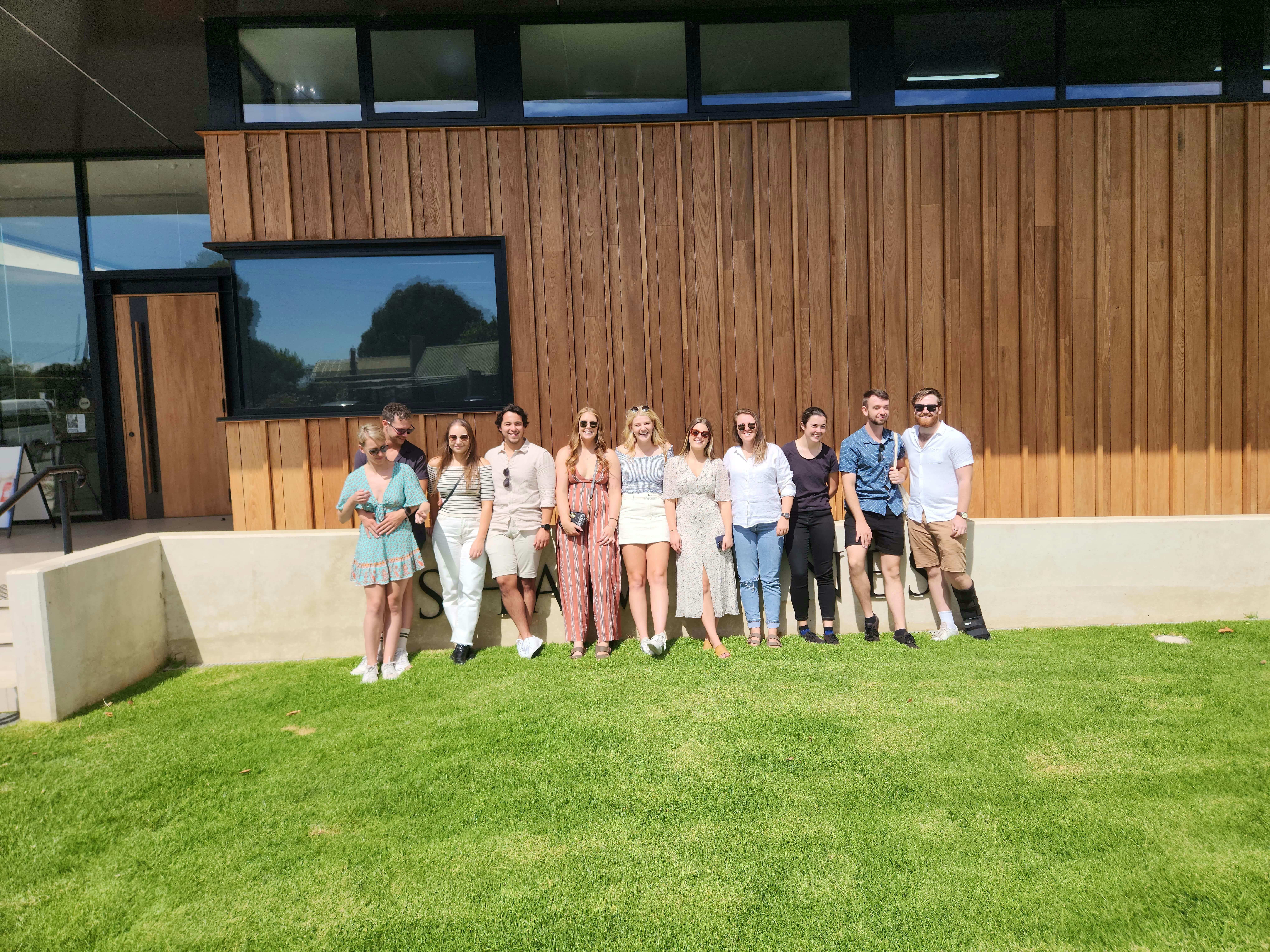 Photo of a group of friends on a Merry Heart CBR Great Tour. Taken at Shaw Wines