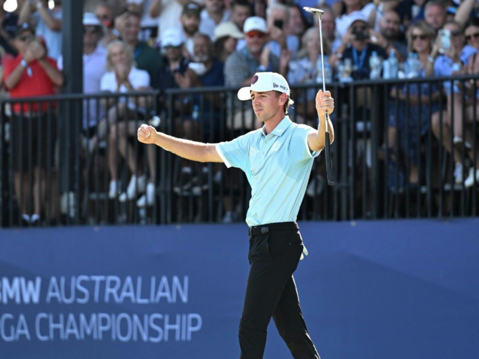 Spain's David Puig celebrates his 2025 BMW Australian PGA Championship victory