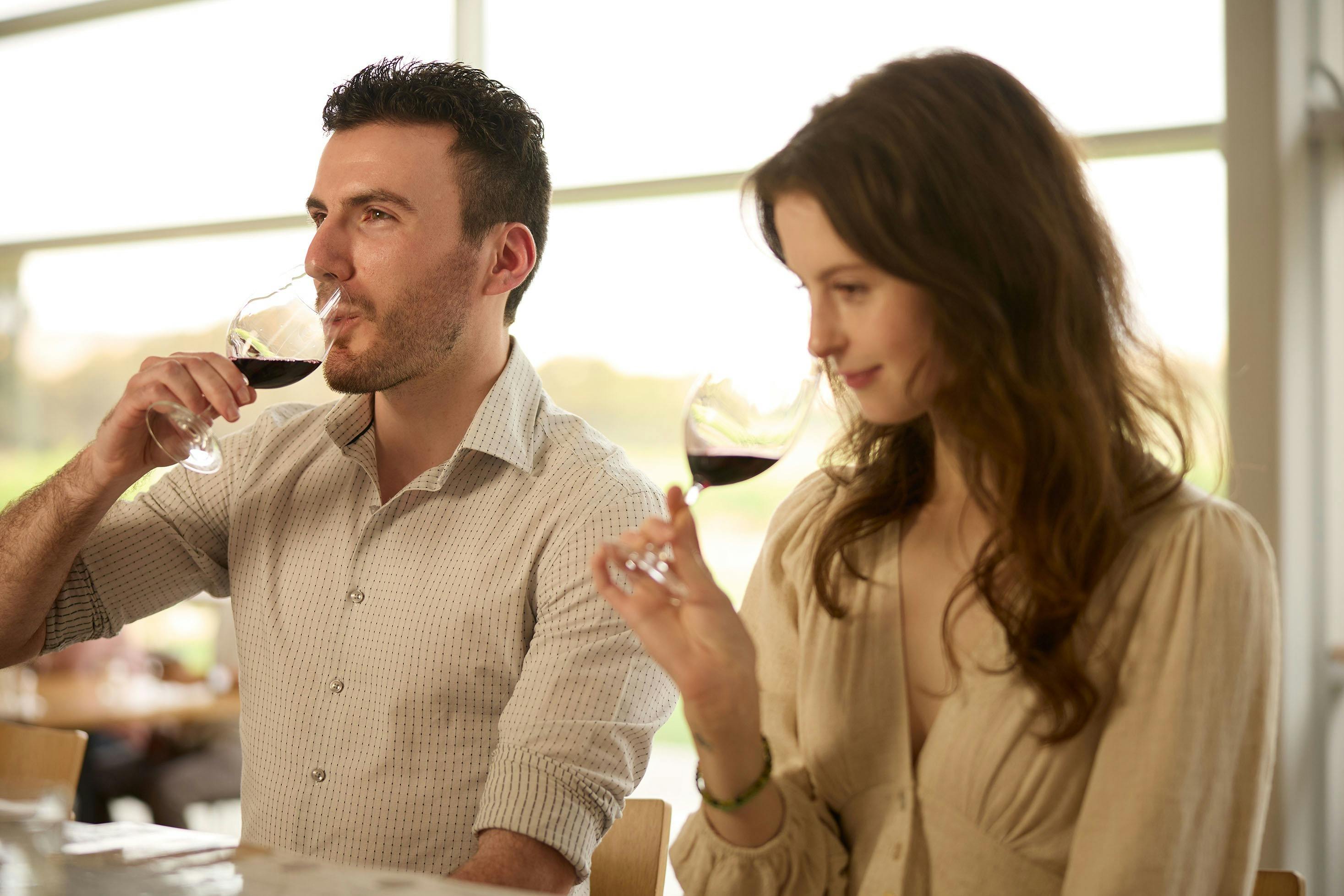 A couple enjoying a wine tasting at Jacobs Creek