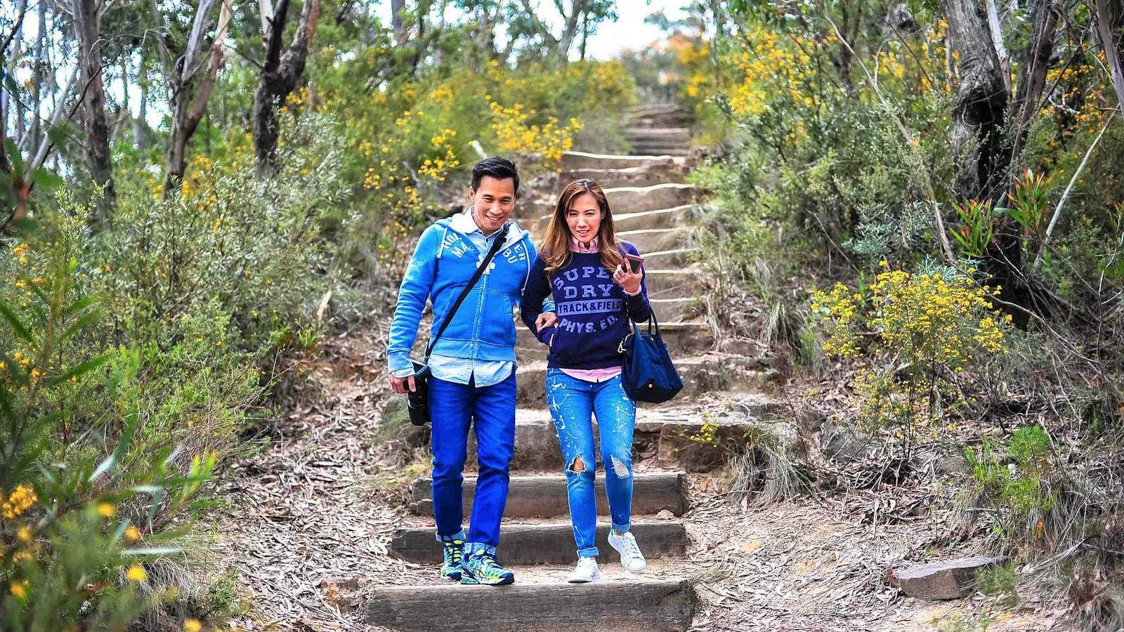 Walking through wild flowers in the Blue Mountains