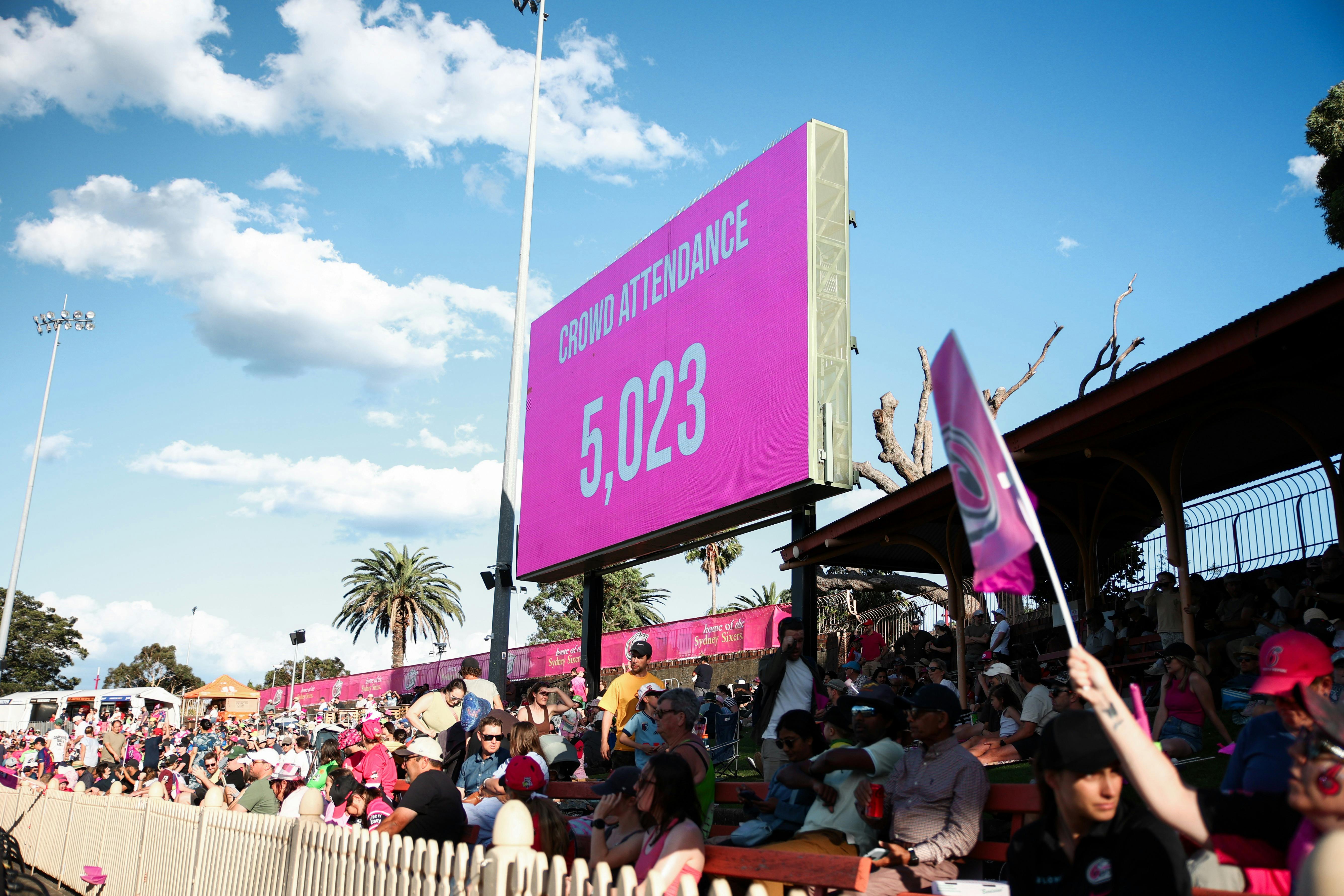 A billboard displayed a crowd number of 5023, WBBL regular season attendance record was smashed.