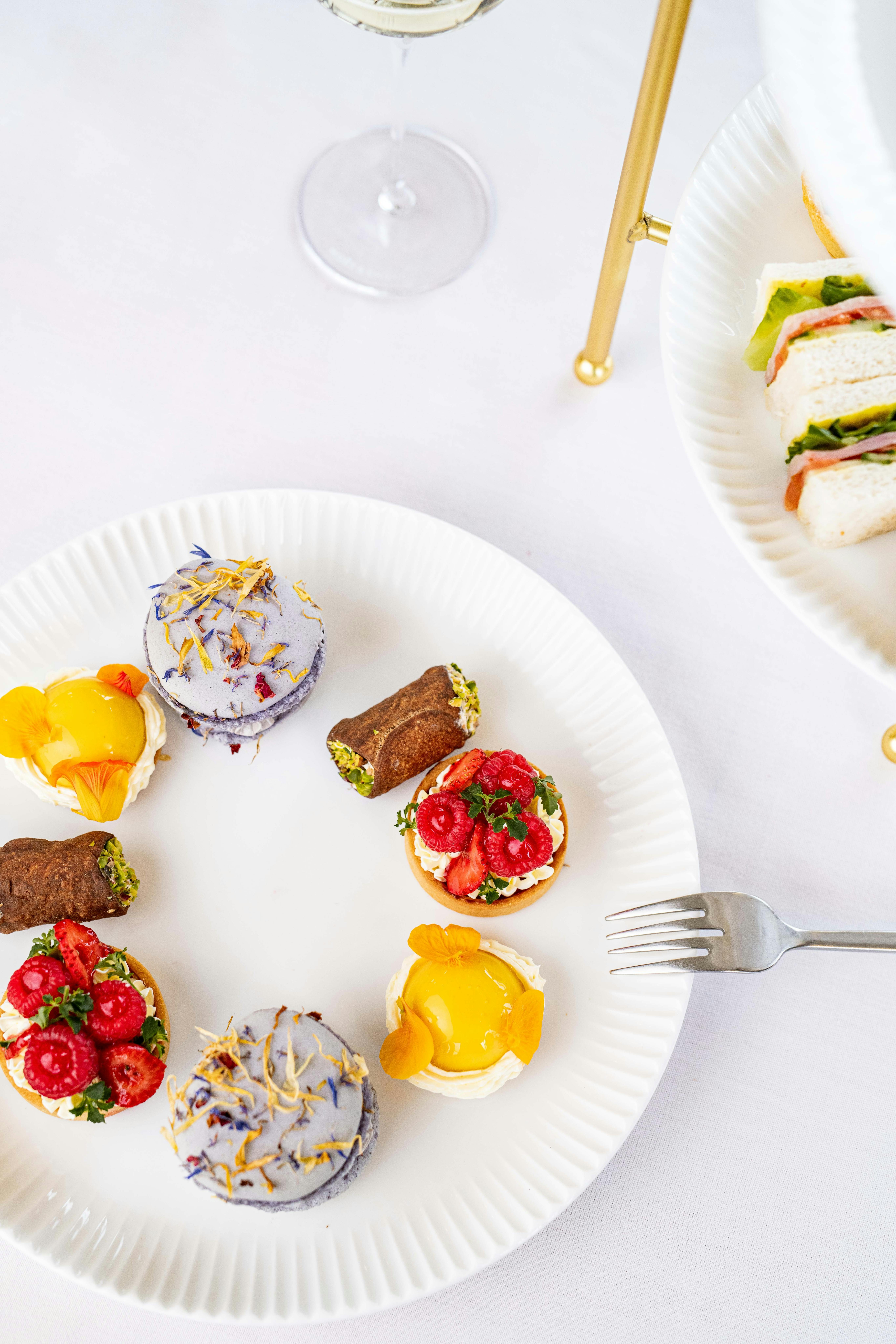 Close up image showing sweet dessert style high tea items